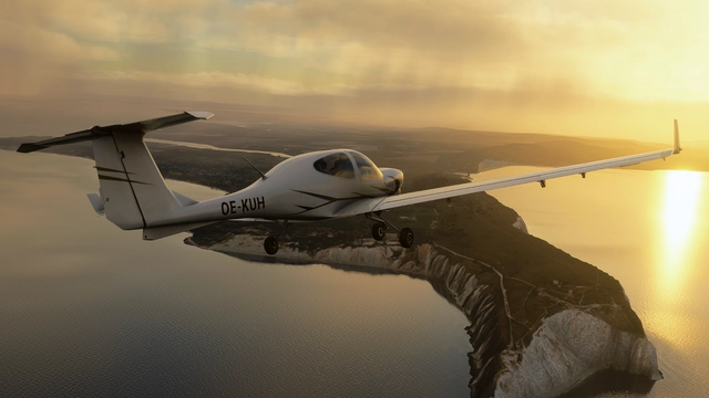 Sunset / Sunrise over Needles Lighthouse VRP, Isle Of White - Microsoft Flight Simulator 2024 screenshot by olliexs